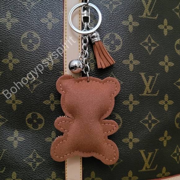 Bling Teddy Bear Crystal Rhinestone Keychain Bag Charm With Brown Tassel - Picture 11 of 11